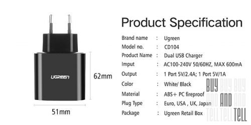 Ugreen USB Wall Charger Adapter 5V 3.4A